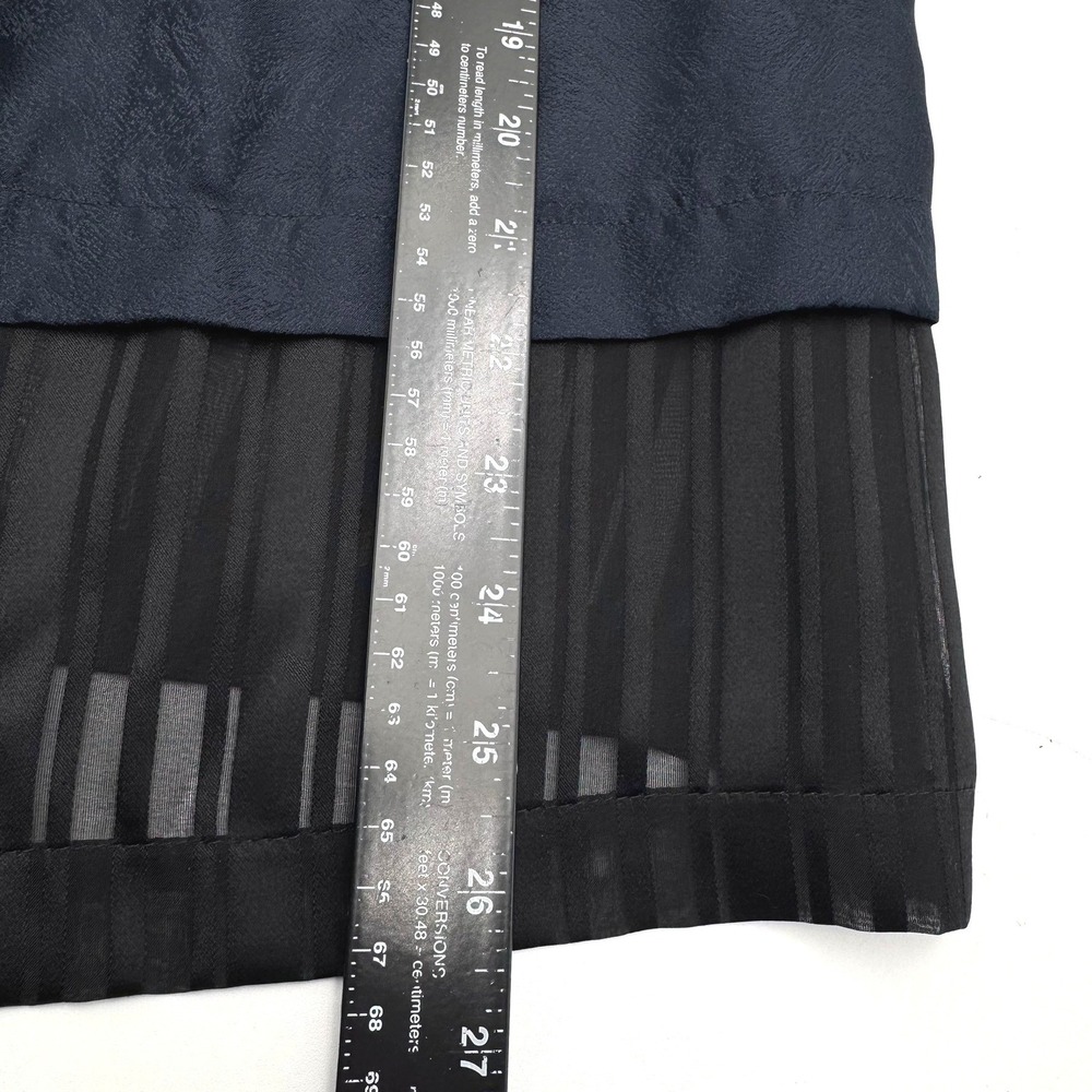 YIGAL AZROUEL Women's 4 Black 100% Silk Sheer Striped Sleeve Applique Blouse Top - Picture 7 of 8